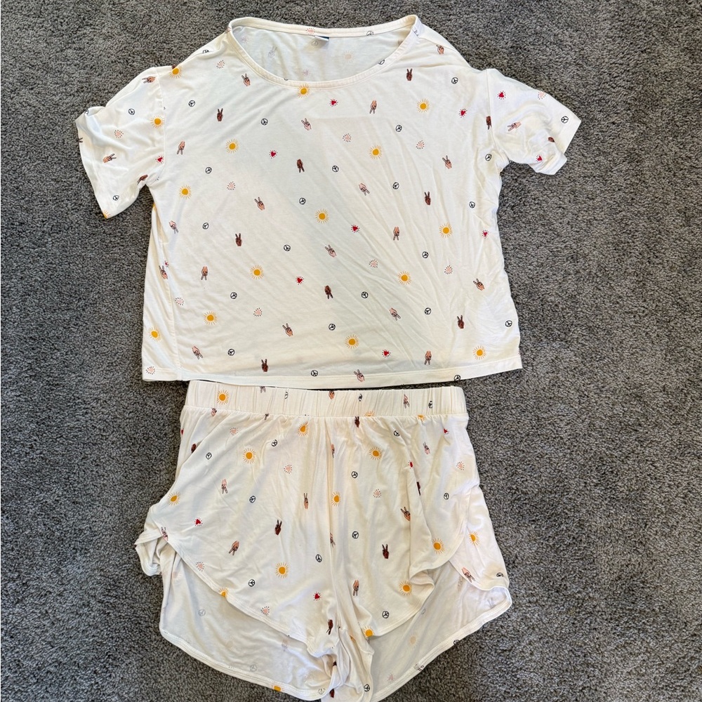 White Printed Pajama Set